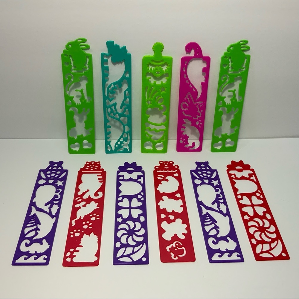 Vintage Lot of 11 Multi-Color 6.5" Stencils Animals Shapes Party Favors Unique